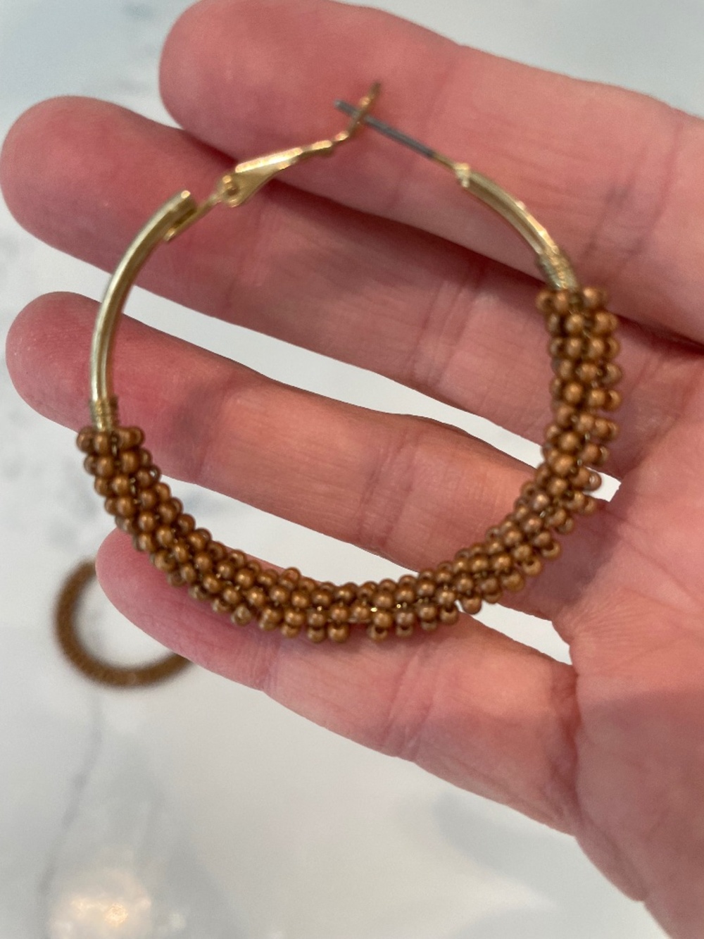 Gold colored and seed bead Hoop earrings Fashion Earrings